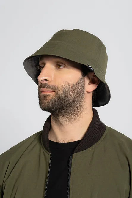 1ER MAI - Reversible bucket hat in olive green/black