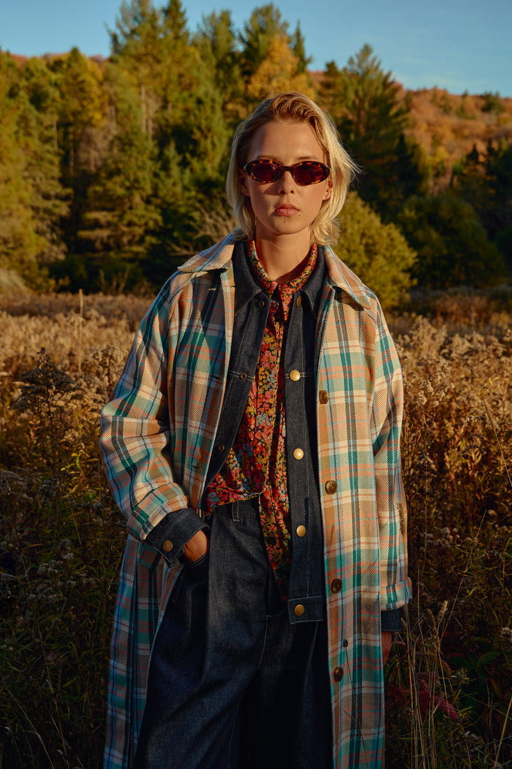 EXTRA Plaid Eco Cotton Blend Twill Trench
