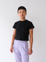 BROOK black t-shirt - SAMPLE- XS with defect at back neck seam and stain at back